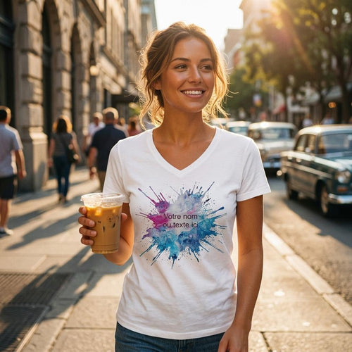 T-shirt unisexe premium col en V Blanc - Eclat de rêves