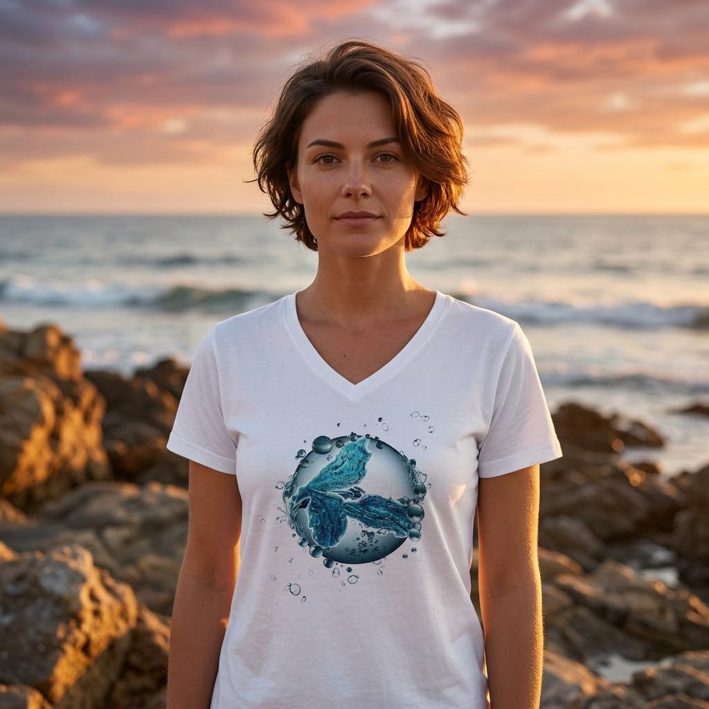 T-shirt col en V dauphin - coloris Blanc